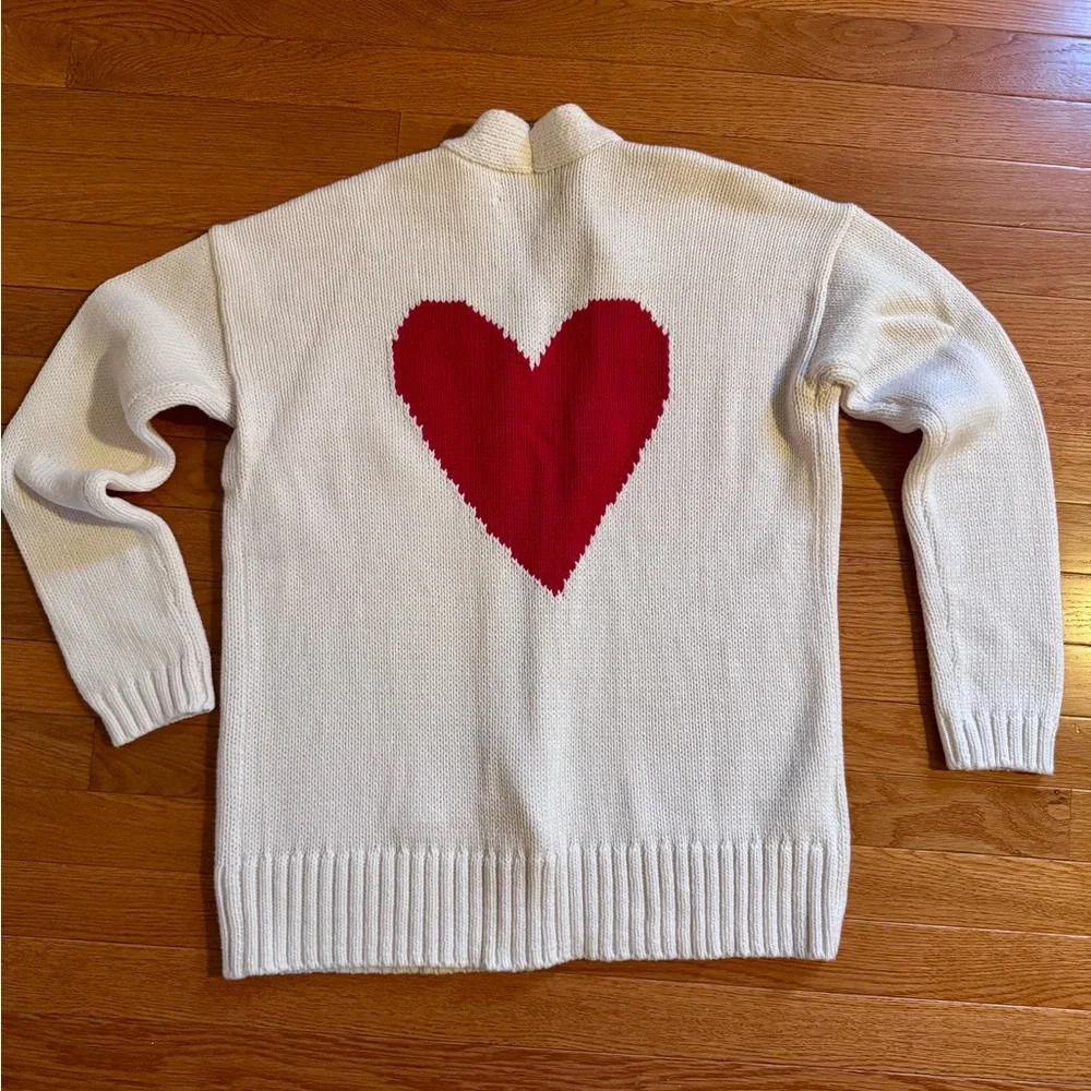 LOFT Cream Cardigan with Red Heart on Back Medium NWOT - Picture 4 of 7
